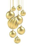 3d realistic golden and spiral christmas ball isolated on white background. Vector illustration.