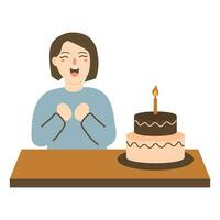 birthday cake and woman blow candle fire vector