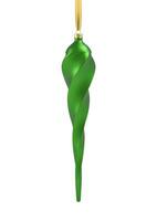 Realistic green Christmas tree toy in the form of a icicle, spiral. 3D Illustration object for christmas design, mockup. Vector isolated on a white background