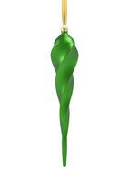 Realistic green Christmas tree toy in the form of a icicle, spiral. 3D Illustration object for christmas design, mockup. Vector isolated on a white background