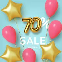 70 off discount promotion sale made of realistic 3d gold number with balloons and stars. Number in the form of golden balloons.  Vector