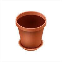 Empty ceramic brown flowerpots for cultivation of plants. Clay pot in an isometry, isolated on a white background. Vector illustration