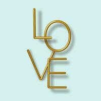 Happy Valentines Day greeting card. Realistic 3d gold metallic text on blue background. Love and wedding. Template for products, web banners and leaflets. Vector illustration