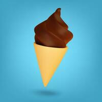 Chocolate Ice Cream, 3d icon. On blue background. 3D Rendering. Vector illustration