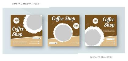 Set of three Social Media Post For Coffee shop sale banner or square flyer template web banner template Pro Vector