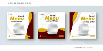 Food menu banner social media post template design. Suitable for Social Media Post Restaurant menu banner social media post. Pro Vector