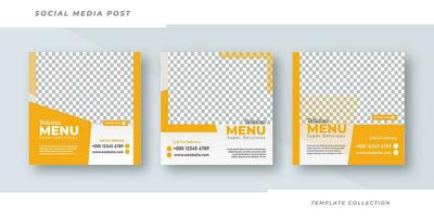 Delicious menu food and restaurant menu social media post and square web banner template Pro Vector