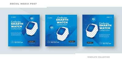 Smart watch collection brand product sale for social media post template or web banner. watch new arrival social media post vector template Pro Vector