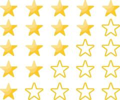 Large set of golden stars rating, rating from one star to five, on a transparent background, vector graphics, golden star