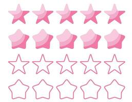 set of five vector pink shiny stars. Star figures set. Templates for design, posters, projects, banners, logos and business cards.