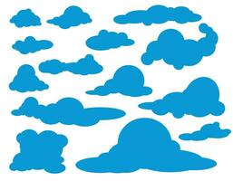 Set of blue clouds in flat style on a transparent background, abstract shapes, vector graphics, design elements for packaging and textile design, nature elements