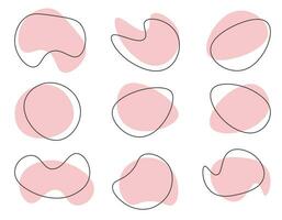 set of organic drops shaped in abstract pink color with line vector illustration isolated on transparent background. Doodles fall with outline circle. Menfice style