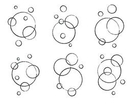 Set of flat line bubbles made by brushes. Soap foam, carbonated drink, oxygen bubble pictogram, vector illustration.