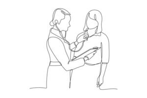 Continuous one line drawing Medical examination at clinic. Medical concept. Doodle vector illustration.