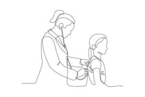 Continuous one line drawing Medical examination at clinic. Medical concept. Doodle vector illustration.