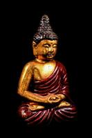 a statue of a buddha sitting on a black background photo