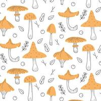 pattern mushrooms in flat style with lines, on a white background, print vector