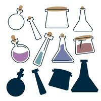 test tubes with chemistry, ampoules, medical device, liquid in a test tube, flat design, vector graphics