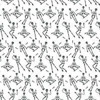 Pattern of a black skeleton in different poses on a transparent background, a pattern for the holiday. Seamless pattern. Vector graphics