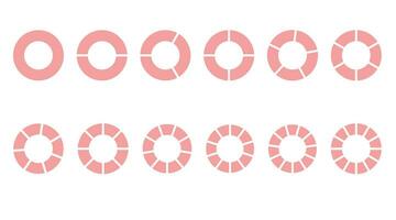 Fractions of mathematics, fractions vector round. Pink round parts. A set of small segments. Simple geometry. Vector illustration on transparent background