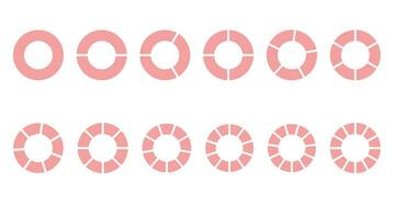 Fractions of mathematics, fractions vector round. Pink round parts. A set of small segments. Simple geometry. Vector illustration on transparent background