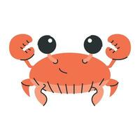 Vector crab in flat, line style. Sea character on white background, ocean life. for children's design