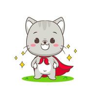 linda gato superhéroe dibujos animados personaje. chibi adorable animal concepto diseño. aislado blanco antecedentes. vector Arte ilustración.