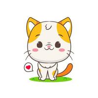 Cute Cat cartoon character sitting. Chibi Adorable animal concept design. Isolated white background. Vector art illustration.