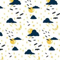 Halloween pattern on a transparent background. Moon, sky, stars, bat. Vector. Package design vector