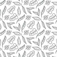 Autumn leaves doodle pattern, on transparent background, seamless vector pattern