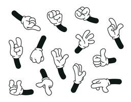 set of cartoon style hands in gloves, different emotionssymbols vector illustration objects isolated on a white background