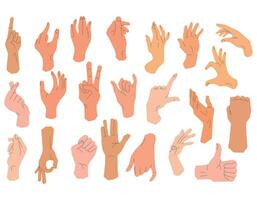 vector hand poses on white background, various hands in flat style with line elements, for your business