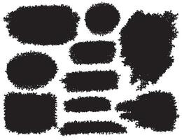 Vector black paint spots, rectangular and round ink brush strokes and shapes set. grunge design element, box or background for text, blocks black.