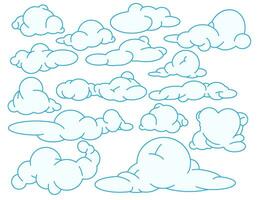 Set of white clouds with a blue line on a transparent background vector graphics, design elements for packaging and textile design, nature elements