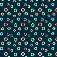 Monster eye pattern of different colors, seamless pattern on blue background, vector graphic