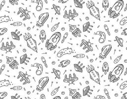 space rocket pattern on a transparent background, doodle style, space adventure, children's print. Vector graphics for packaging and testing design