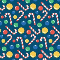 New Year's pattern balls and candy cane, vector pattern