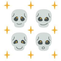 set of gray skulls on a white background in a simple style, vector