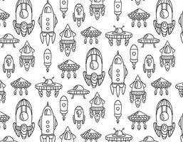 transport to space pattern on a transparent background, doodle style, space adventure, children's print. Vector graphics for packaging and testing design