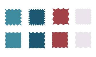 Set of vector squares, sticker icons, sharp edges, sharp corners. Colored on white. Simple vintage flat style labels, stickers. Design elements. Collection of different types of icons.