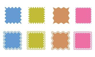 Set of vector squares, icons without outline and with outline, sharp corners. Colored on white. Simple vintage flat style labels, stickers. Design elements. Collection of different types of icons.