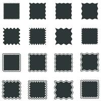 Big set of vector squares, squares stickers icons with and without outline. Black stickers on white.