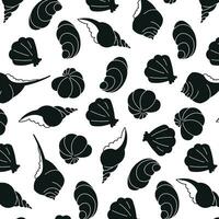Pattern of black seashells on a transparent background, marine design, ocean shells. Seamless pattern vector