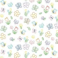 Doodle doodle pattern of flowers, children's drawing, seamless pattern on transparent background, vector design for children