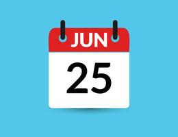 junio 25 plano icono calendario aislado en azul antecedentes. fecha y mes vector ilustración