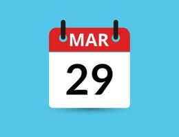 March 29. Flat icon calendar isolated on blue background. Date and month vector illustration