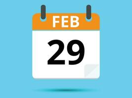 29 February. Flat icon calendar isolated on blue background. Vector illustration.