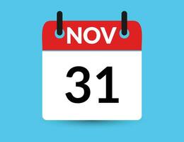 November 31. Flat icon calendar isolated on blue background. Date and month vector illustration