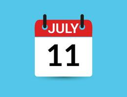 July 11. Flat icon calendar isolated on blue background. Date and month vector illustration