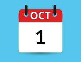 October 1. Flat icon calendar isolated on blue background. Date and month vector illustration